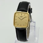 Vintage Men's SEIKO Quartz Classic Gold Tone Watch, Black Leather, 7800-5239