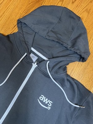 Amazon AWS Logo Hoodie Sweatshirt Gray XL Full Zip Developer Certified Cloud EC2