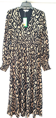 BODEN gesmoktes Jersey-Midikleid neu mit Etikett - UK 10 Reg - schwarz Ikat