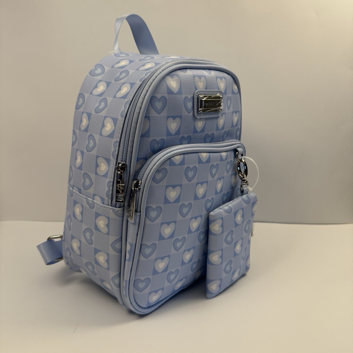 NWT Madden Girl Blue and White Heart Backpack with Wallet NWT Madden Girl Blue Hearts mini backpack With Pouch. | eBay main image 3