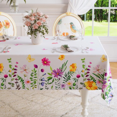 Spring Easter Tablecloth Rectangle - Waterproof Floral Pattern Decorative Sum... - Picture 7 of 7