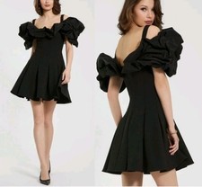 Mac Duggal Size 0 Black 21025 Crepe Godet Hem Faille Ruffle Mini Dress MSRP $458