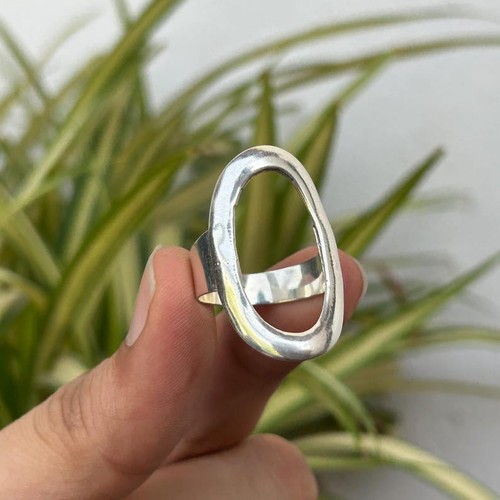 Handmade 925 Sterling Silver Oval Ring Minimalist Vintage Style