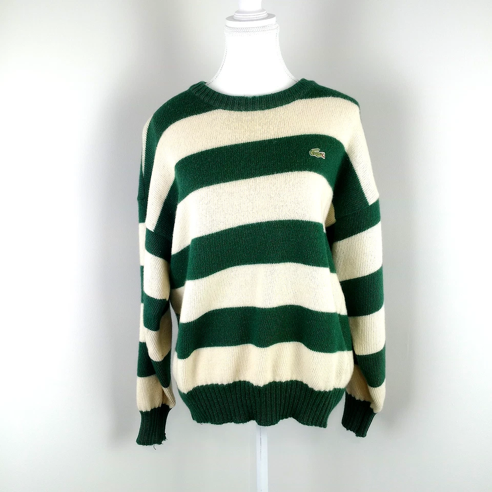 Lacoste Wool Jumper Green And White Striped Vintage Size M Made in Australia - image 2 of 4