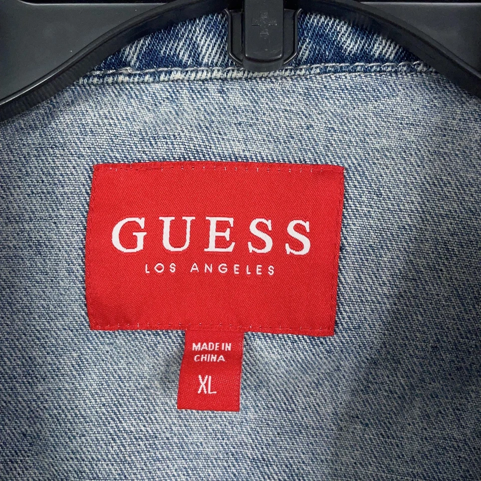 Chaqueta Guess Mujer XL Azul Denim Cinturón Botón Frontal Lavado Claro Abrigo Camionero Foto 4 de 4