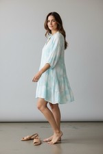 Sofia Gauze Cotton Dress Medium Beach Peasant Tie Dye Aqua Gauzy Mini Italy Made