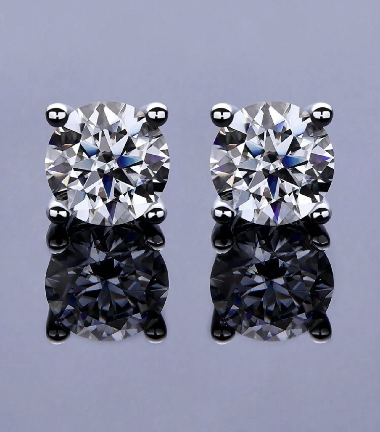 Moissanite stud earrings sterling silver 4mm 4 prong excellent cut-image