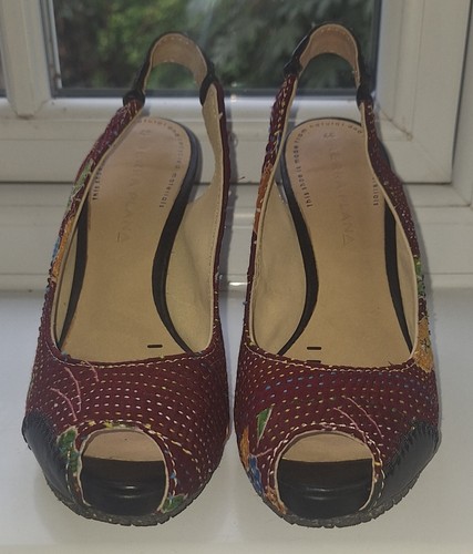Terra Plana Size UK4 Natural Fabric Flora Pattern Ladies Shoes Sling Back - Picture 6 of 6