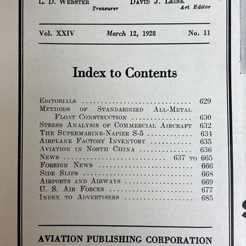 Aviation Magazine. 1928. USS Saratoga. Stress Analysis. Supermarine Napier S-5 - Picture 9 of 17
