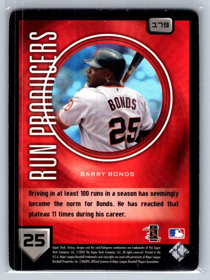2003 Upper Deck Victory Run Producers Barry Bonds #179 - Image 2 of 2