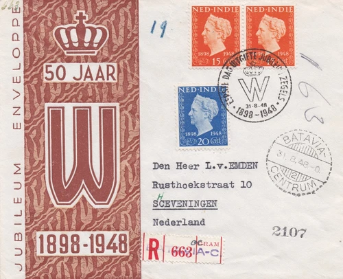 Netherlands Indies FDC envelope sent registered 1948 provisional R=label