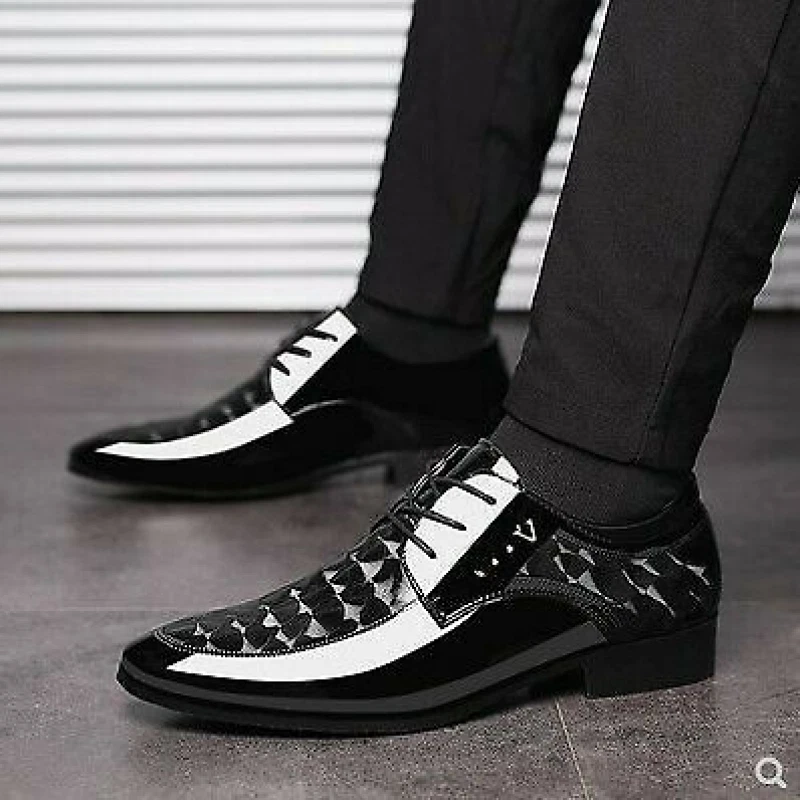Fashion Men s Pu Leather Black Shoes Pointed Toe Dress Formal
