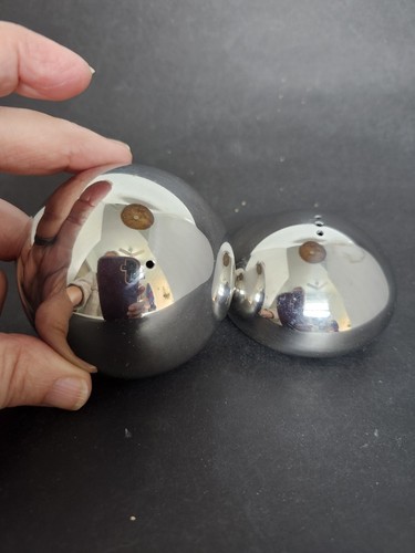 MCM chrome Salt And Pepper Shakers Dome Shaped Stoppers In Place - Picture 2 of 4