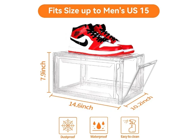 Magnetic Shoe Box Acrylic Storage Boxes Clear Front Open Sneaker Organizer - Image 3 of 4