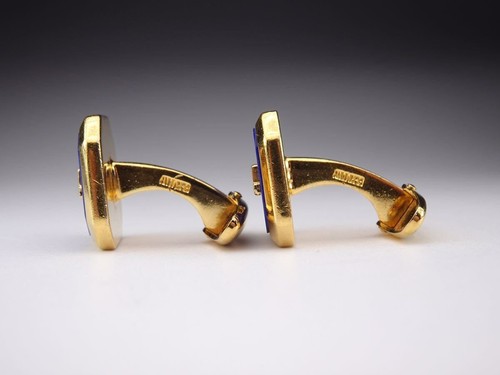 Lanvin Lapis Lazuli Blue 2L Logo Cufflinks gold men jewelry formal authentic - Picture 7 of 10