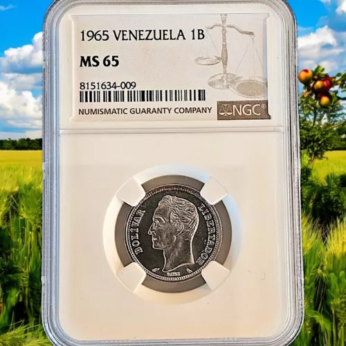 1965 Venezuela National Arms - Un Bolivar 1 Bolivar - NGC MS 65 Silver Coin