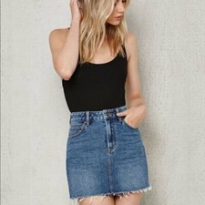 Pacsun Raw Hem Medium Wash Denim Jean Mini Skirt Size 25