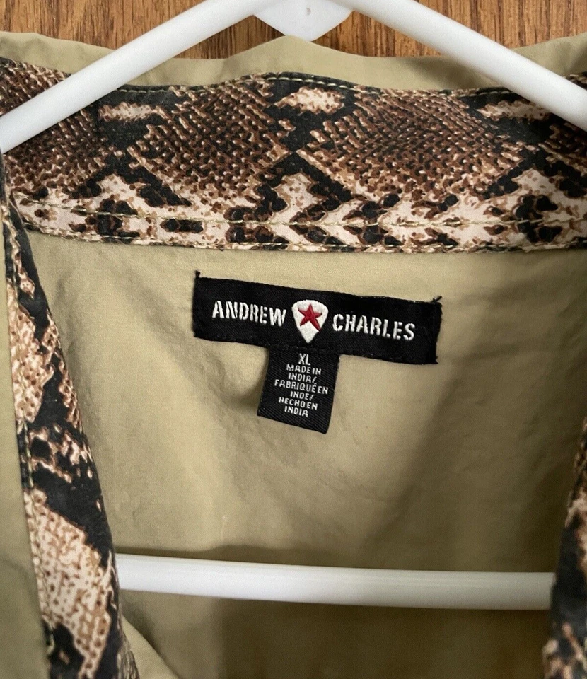 Camisa Andrew Charles Caqui Manga Larga Botón Delantero 2 Bolsillos Para Hombre Talla XL Foto 4 de 4