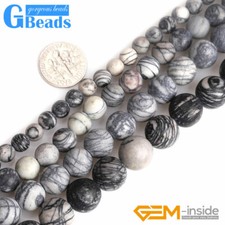 Matt Natural Black Web Jasper Chakras Stone Round Spacer Beads Jewelry Making