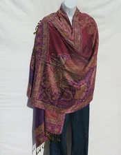 Viscose |Shawl/Wrap | Jamawar Design| Handloomed in Kashmir| Plum & Violet