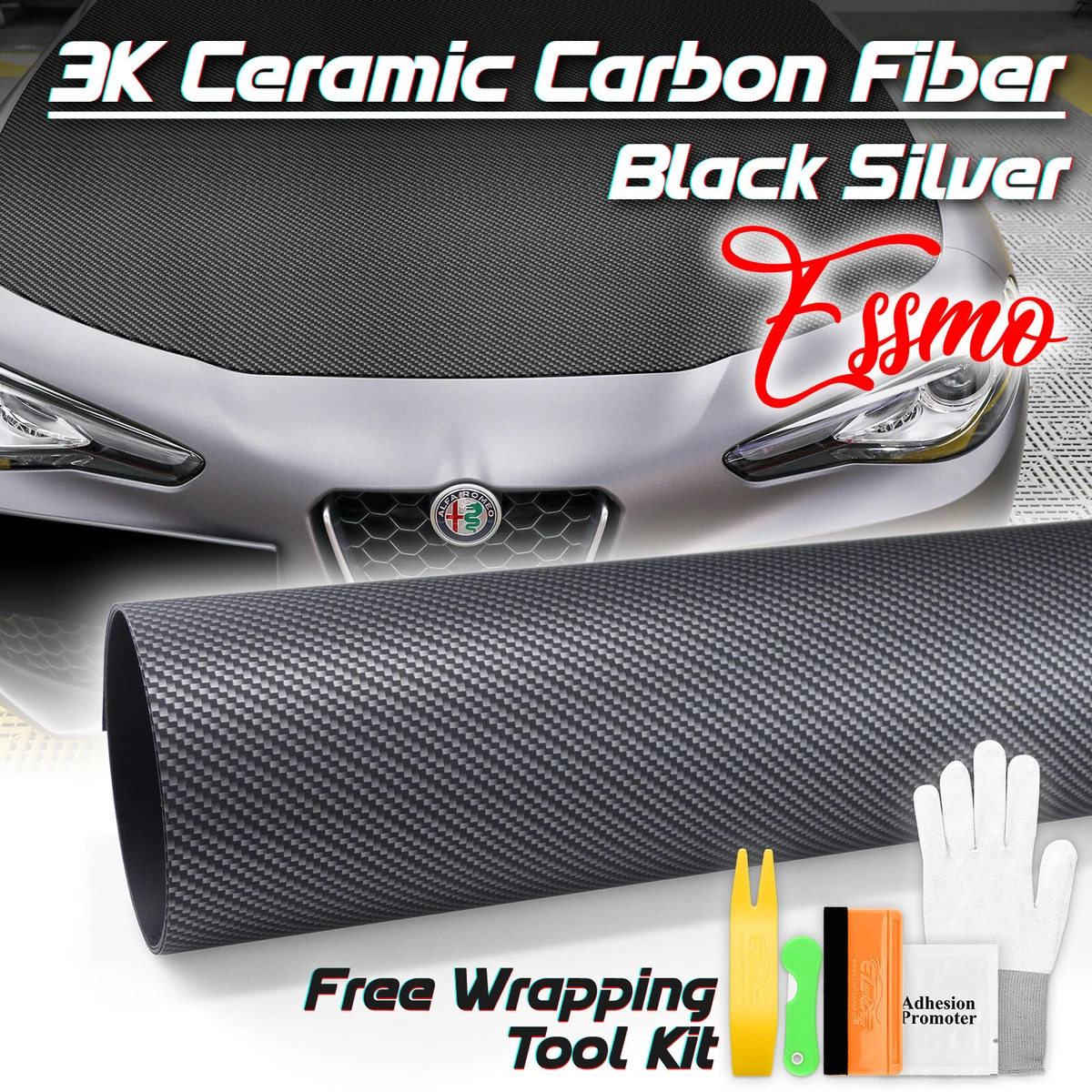 ESSMO PET 3K Ceramic Like Real Carbon Fiber Matte Black Silver Vinyl Wrap Decal