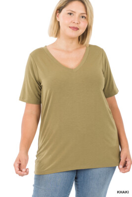 1X 2X 3X Women V-Neck T-Shirt Short Sleeve Soft Stretch Basic Tee Plus Size Top 