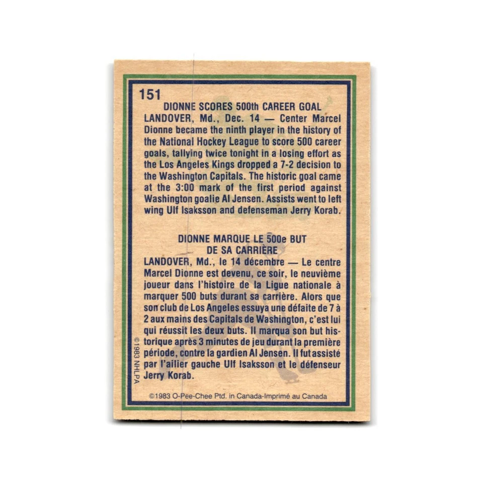 1983 O-Pee-Chee Marcel Dionne Los Angeles Kings #151 - Image 2 of 3