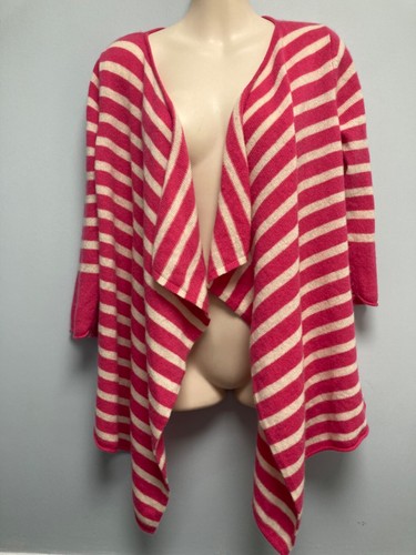 Claudia Nichole 100% Kaschmir vorne offen drapiert Cardigan Pullover rosa gestreift M