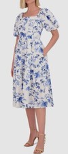 Vince Camuto Women's White Floral Puff-Sleeve Midi Dress Size 6