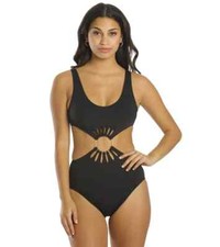 Vince Camuto L38322 Black Serengeti Shades Cut Out One Piece Swimsuit Size 14