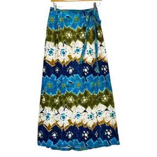 Vintage Maxi Skirt 1970s Women's 4 Personal Leslie Fay Floral Patterned Blue