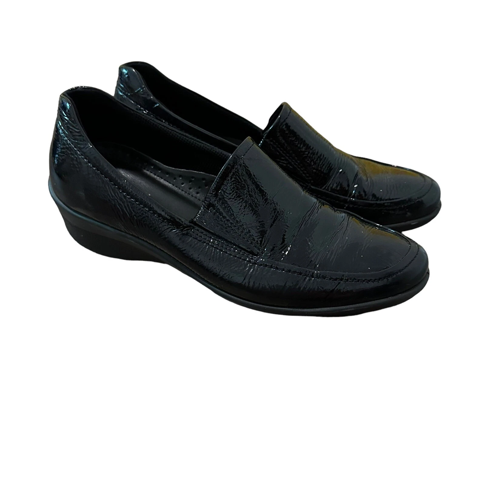 Mocassini ECCO donna taglia US 9 9 5 taglia EU 40 neri in pelle verniciata con zeppa usati in ottime condizioni