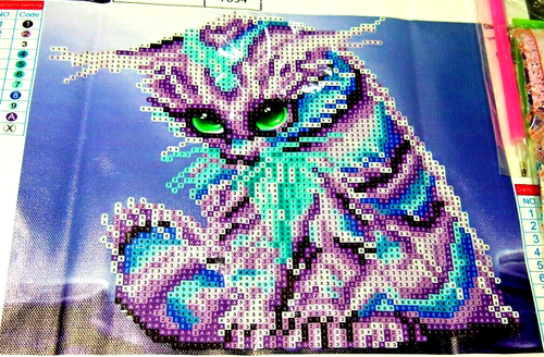Blue & Purple Cat Kitten 3D Round Diamond Cross Stitch Painting Kit - NIP (#80) - Picture 2 of 4
