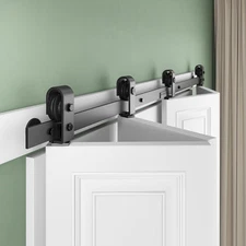 60" Bifold Sliding Barn Door Hardware Kit, 5ft Top Mount Bi-Folding Track Kit...