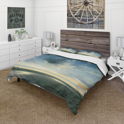 Designq Blue Coastal Sunrise Traditional Duvet Cover Set Blue Duvet Cover Set