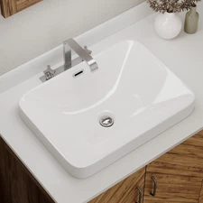 Los Flexi 20"x14" White Semi Recessed Ceramic Bathroom Sink with Overflow