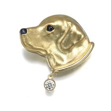 Auth Gimel Brooch Sapphire 0.220ct Diamond 0.068ct Golden Retriever Dog 18K YG