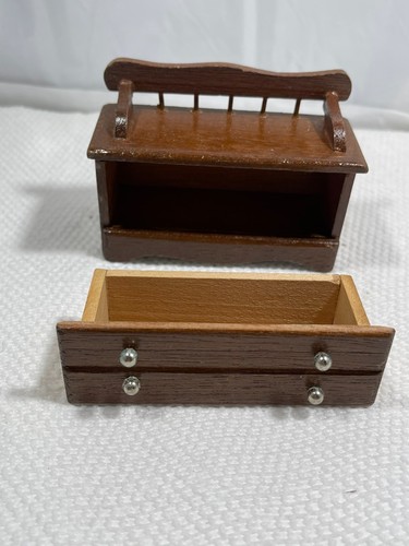 Dollhouse Mini Wooden Bench with Drawers 1:12 Scale Rustic Cottage Charm Vintage - Picture 4 of 8