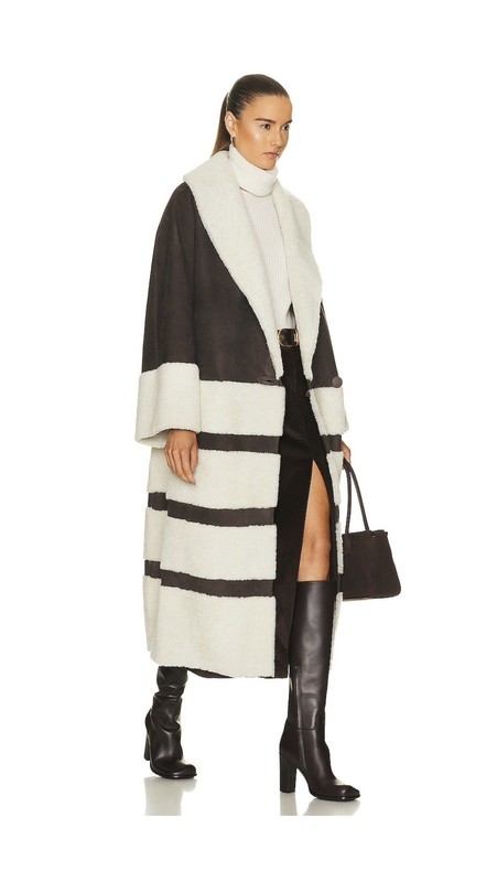 12K Khaite Pia Paneled Shearling and Suede Coat XS