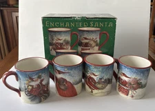 CERTIFIED INTERNATIONAL Susan Winget Enchanted Santa Coffee Mug Set 4 One chip