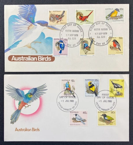2 x 1979 Australian Birds FDC First Day Covers Victor Harbor (SA) FDI Postmarks