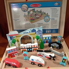 Melissa and Doug Wooden Take Along Town - 16/18 Pieces - Fold Out Carrying Case