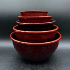 Marcrest Pottery Daisy Dot Nesting Mixing Bowl 5-pc Set #5 6 7 8 & 9 Oven Proof