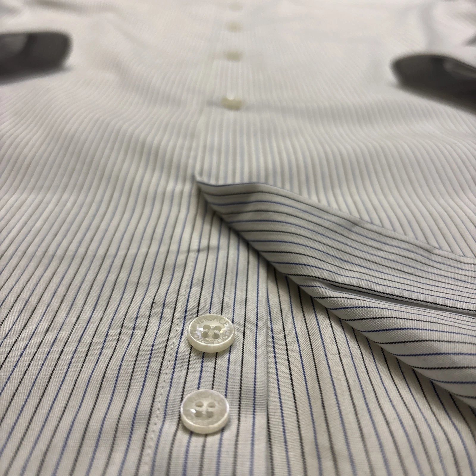 Versace Collection Trend Camicia Uomo Taglia 42 Bianca Righe Bottoni Manica Lunga