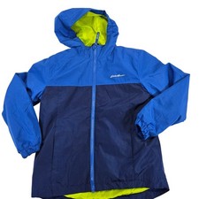 Eddie Bauer Kids Blue Navy Hooded Rain Jacket Windbreaker Size M 10 12