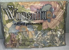 Vintage Floral Wamsutta Ultracale Ruffled Pillowcase Pastel Pink Blue 70s USA