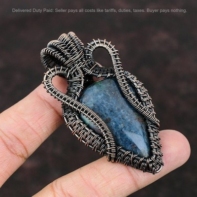 Valentines Deal Copper Pear Neon Apatite Gemstone Wire Wrapped Pendant Jewelry