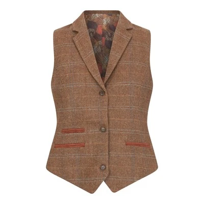 Damen Eiche Brown Geschneidert Tweed Weste Wollmischung IN Fischgräten Kariert - Bild 1 von 4