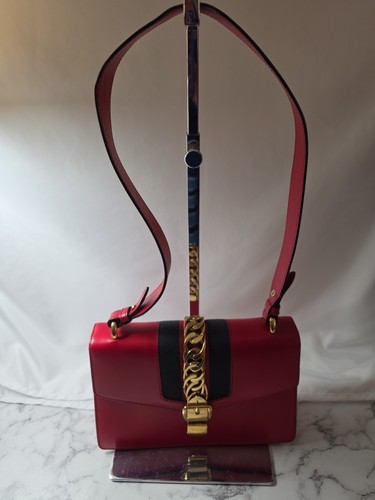 GUCCI Sylvie Small Webline 421882 Shoulder Bag Red gold hardware leather