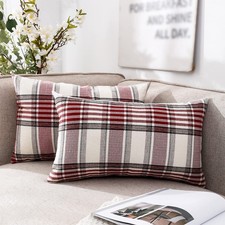 CARRIE HOME Red Plaid Christmas Lumbar Pillow Covers 12x20 Set of 2 Farmhouse